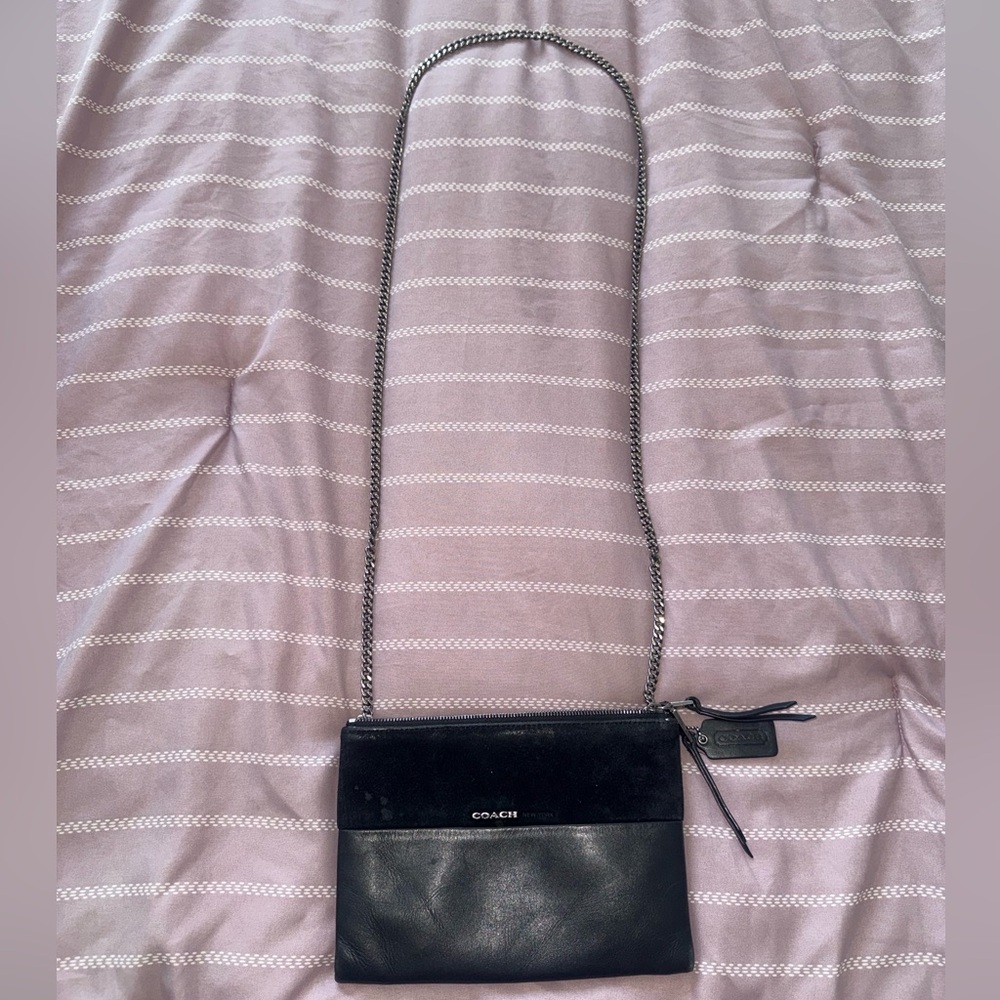 ‼️SOLD‼️ 
COACH | Black Leather and Suede Teri Crossbody Bag with Chain Strap